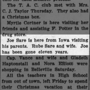 Joe Sare visits parents after 11 years
Republic County Democrat
Wed, Dec 22, 1915 ·Page 4