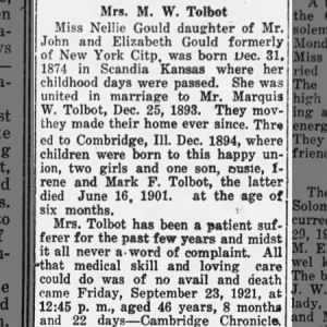Obituary for M. W. Tolbot