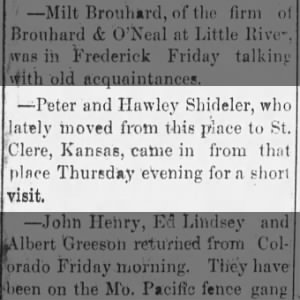 Peter and Hollie Shideler Newspaper Story (27 Dec 1888)