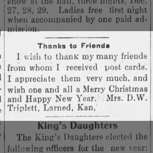 1909 Mrs DW Triplett thanks friends