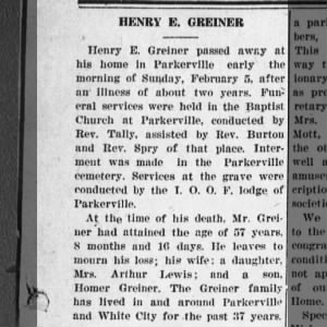 Obituary for HENRY E. GREINE