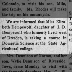 Elizabeth Dempewolf, 1911, attending a domestic science course