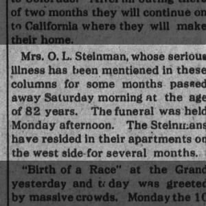 Louisa Steinman, Death Notice