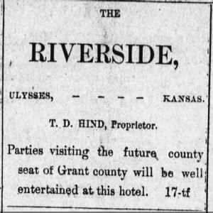 Hind's Riverside Hotel advertisement 1887