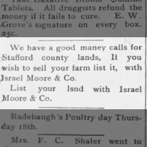 Israel Moore Story (5 Dec 1902)