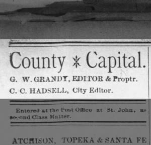 St. John Daily Capital and County Capital 1898 Editor G.W. Grandy & C.C. Hadsell