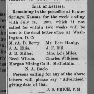 Wilson, Reed; Letter Waiting