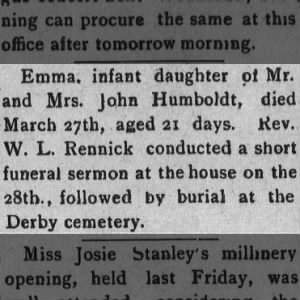 Obituary for Emma Humbolt (Aged 21 days)