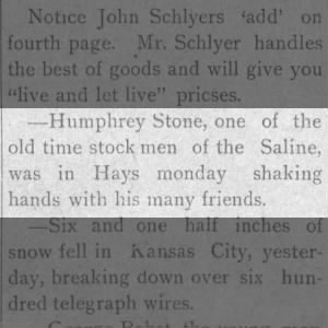 Humphrey Stone in Hays, 1892