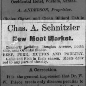 Chas A Schnitzler, meat market, 1883