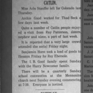 Catlin, Kansas social/community events 5 Sep 1912