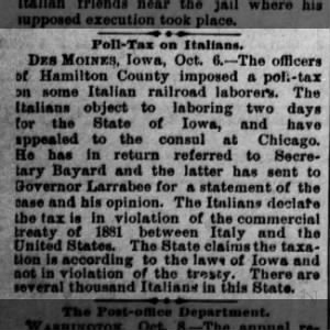 1888-10-12 Poll Tax on Italians in Iowa