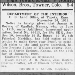 land record article-The Western Times-Sharon Springs KS-dec 4 1919-pg 5
