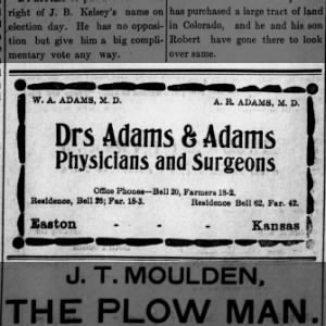 Easton Transcript 08 Oct 1908 newspaper ad