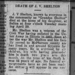 Death of J V Shelton