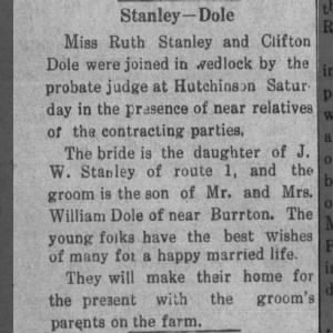 Ruth Stanley married Clifton Dole