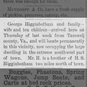 Arrival of George Higginbotham in Kansas 1892