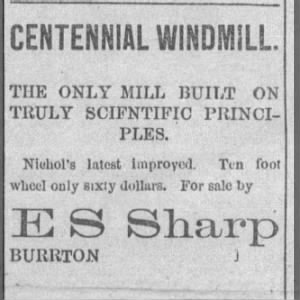 1881 E S Sharp sale notice of windmill