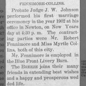 Marriage of Fennimore / Collins