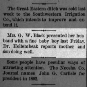 George Black, birth of son
Kansas-June 1890