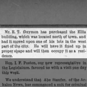 E. T. Guymon purchased & moved building in preparation for using it as his residence 