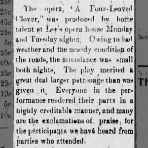 Four Leaved Clover opera, Perry, Feb 1900