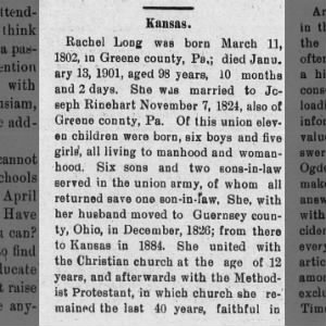 Obituary for Rachel Long, 1802-1901 (Aged 98)