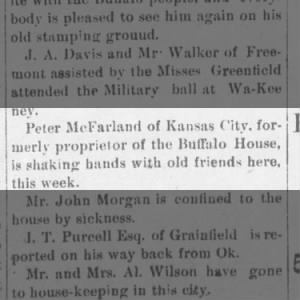 McFarland of KC former proprietor of Buffalo House May 1889