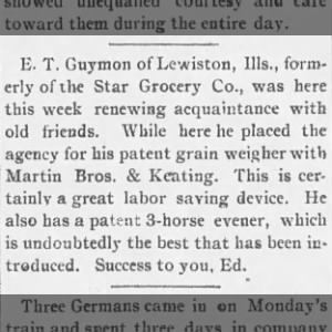 E. T. Guymon visiting from Lewiston, Illinois