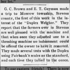 E. T. Guymon tests Duplex Weigher invention at Moscow township with G. C. Brown