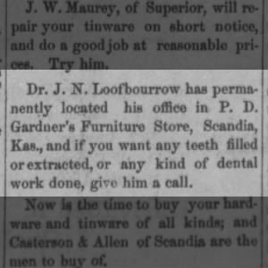 1879.11.28, Fri  Page 1 - J. N. Loofbourrow locates to Scandia