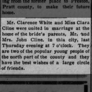 Marriage: Clara Cline & Clarence White  
Married: July 1911