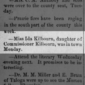Ida Kilbourn still in Kansas 1889