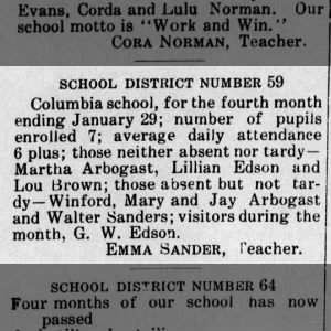 School District Number 59 including Martha, Mary, and Jay Arbogast