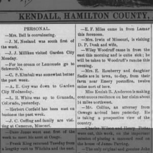 1886 in Kansas: Wiley Wylie Woodruff sick