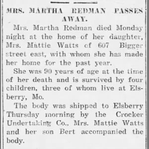 Obituary for MARTHA REDMAN