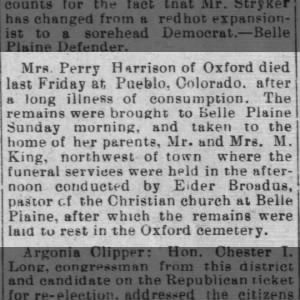 1900Oct17 Mrs Perry died in Pueblo of consumption