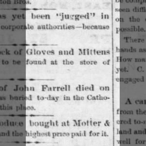 John Farrell's wife died 11 18 1873   Doniphan County KS   Notice in Wathena Reporter 11 20 1873