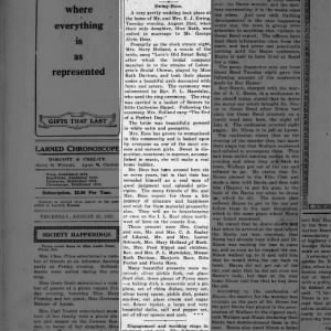 Ewing Hess Wedding Ceremony, Larned Chronoscope Newspaper, Thur August 25, 1921, Page 4