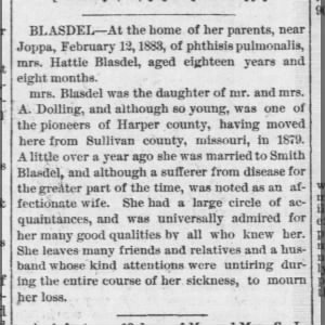Harriet Ann 'Hattie' Dolling-Blasdel death notice