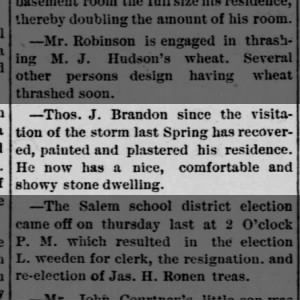 John Thomas Brandon has recovered from the spring storm