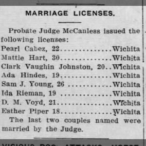 Johnston/Hindes Marriage License