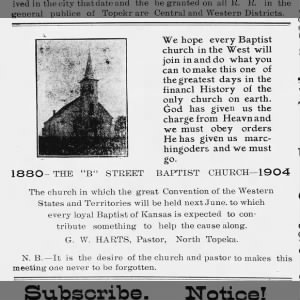 GW Harts Pastor Topeka KS 1905