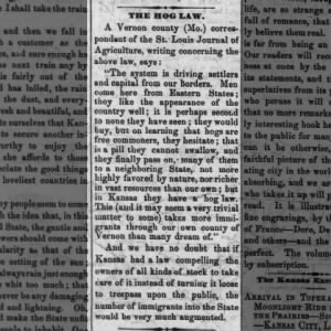 Hog Law; Kansas Advertiser, Topeka; 1 Jun 1870 p2c2