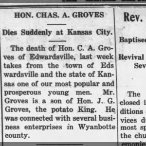 Hon. Chas. A. Groves Dies Suddenly at Kansas City