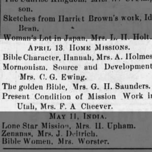 1894 Emporia Kansas Baptist Visitor 1 Feb golden bible Holms Saunders mission in Utah Cheever