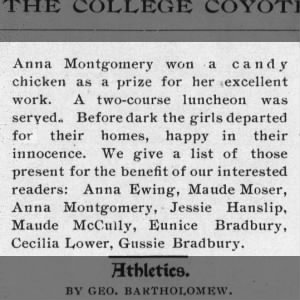 College Coyote (Emporia, KS) 15 Apr 1898 pg 4 pt 2 Anna Montgomery