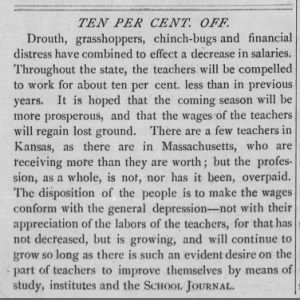 Kansas Teachers paid 10% reduced wages due to grasshoppers and drought