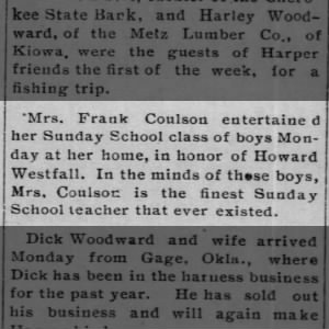 Mrs. Frank Coulson, sunday school teacher, 1908