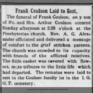 Funeral of little Frank Coulson, 1914